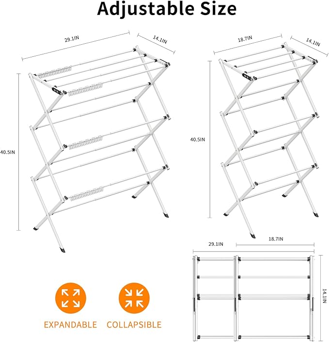 3 Tier Clothes Drying Rack, Foldable & Portable Clothing Drying Rack, - Image 3