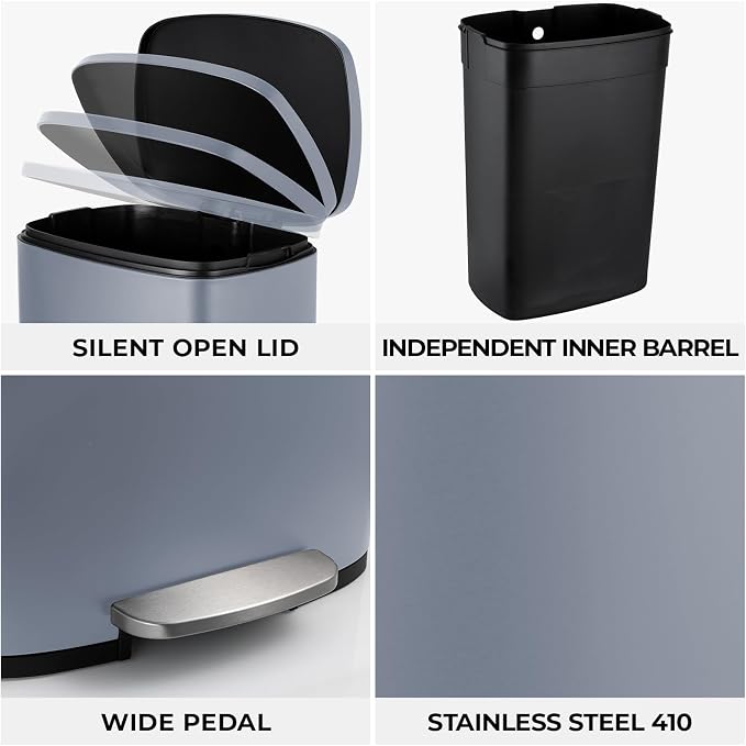 8 Gal Kitchen Trash Can, 30L Recycling or Garbage Bin, Brushed Stainless Steel - Image 5