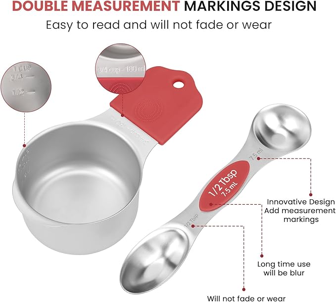 Magnetic Measuring Cups and Spoons Set-Heavy Duty 304 Stainless Steel，Double - Image 4