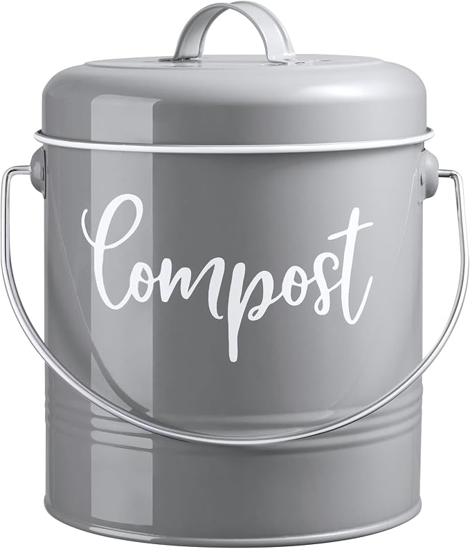 Gray Compost Bin Kitchen, 1.3 Gallon Farmhouse Kitchen Compost Bin Countertop by DAYYET