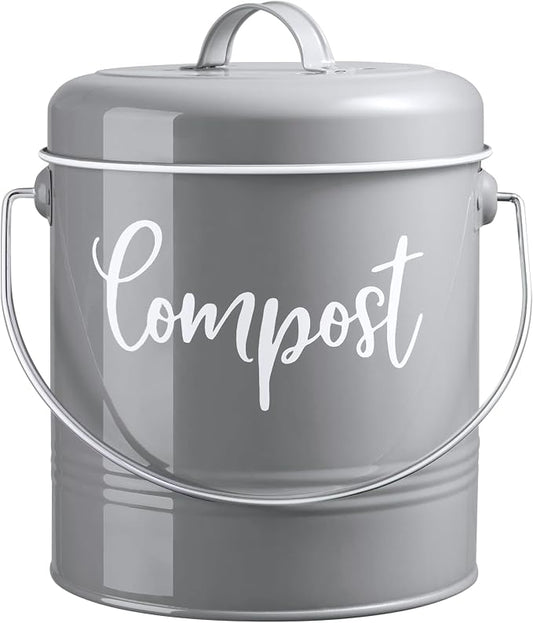 Gray Compost Bin Kitchen, 1.3 Gallon Farmhouse Kitchen Compost Bin Countertop by DAYYET