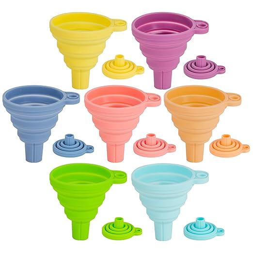 Kitchen Funnel Set 7 Pack, Collapsible Silicone Funnel by Ecurfu