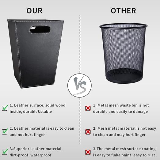 Pu Leather Trash Can for Bedroom, 16L/4.2 Gallon Office Wastebasket - Image 5