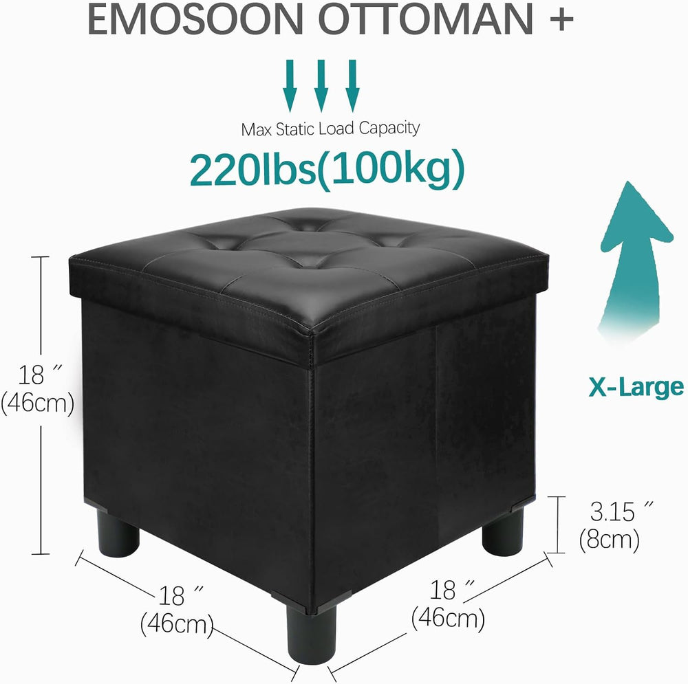 18 Inches Cube Storage Ottoman, Faux Leather Collapsible Square Folding Ottom...
