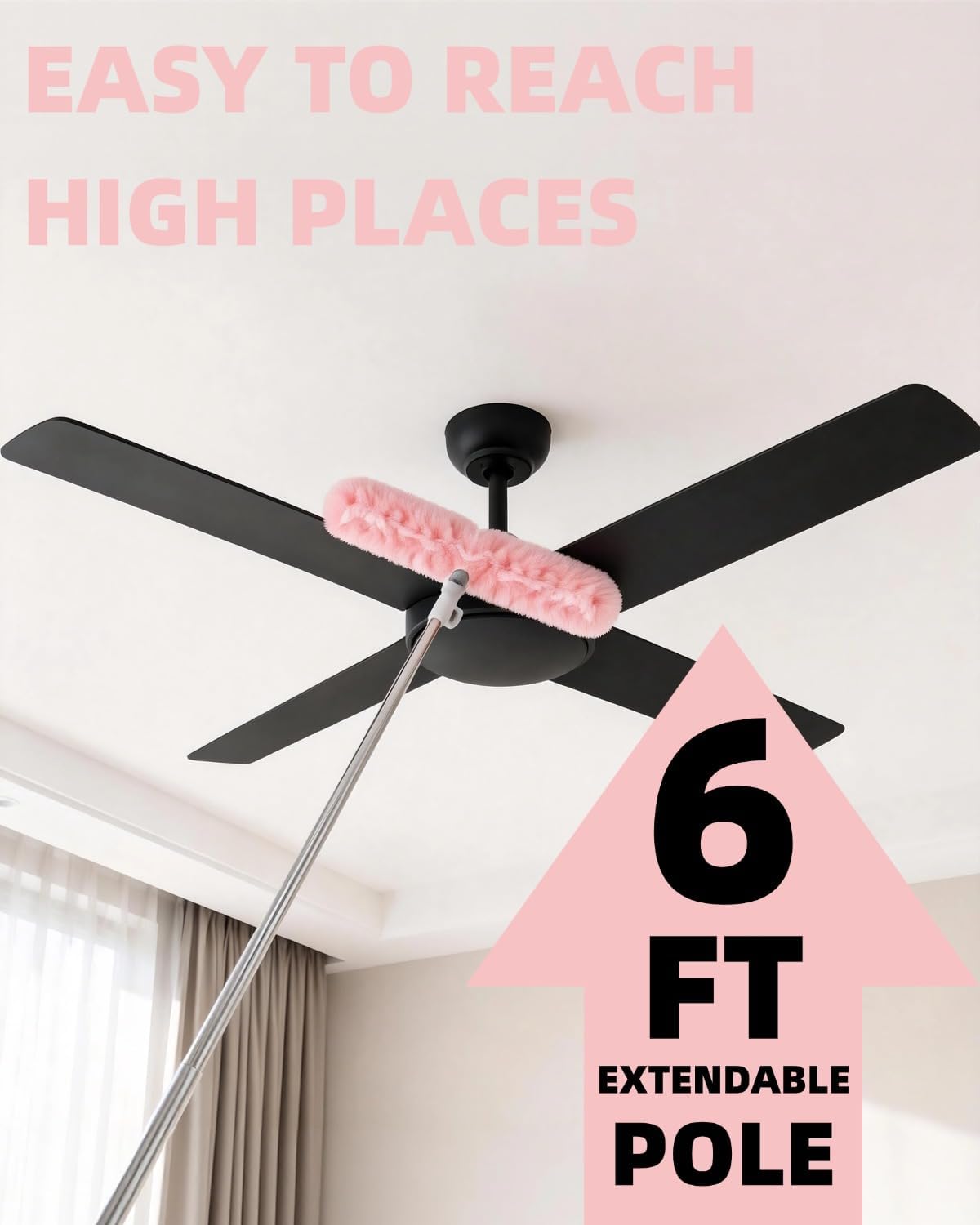 50 PCS Duster Refills with 6 FT Extendable Handle, Heavy Duty Duster Refills Kit Compatible with Swiffer, 360 Disposable Microfiber Duster Pads for Ceiling Fan, Blind & Hard to Reach Areas Cleaning
