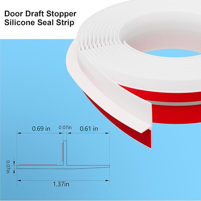 T-Shaped Door Draft Stopper, 1.37 in x 20 Ft Silicone Seal Strip - Image 2