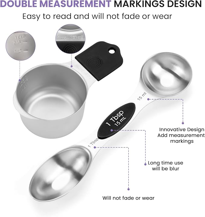 Magnetic Measuring Cups and Spoons Set-Heavy Duty 304 Stainless Steel，Double - Image 4