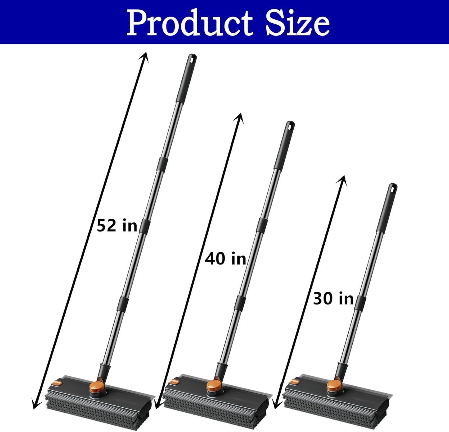 4 in 1 Floor Scrub Brush with Squeegee Long Handle Grout Brush 52'' 2026 Upgraded Multi-Functional Stiff Bristle Cleaning Scrub Brush Rotating Tile Brush for Cleaning Bathroom Patio, Pool, Garage