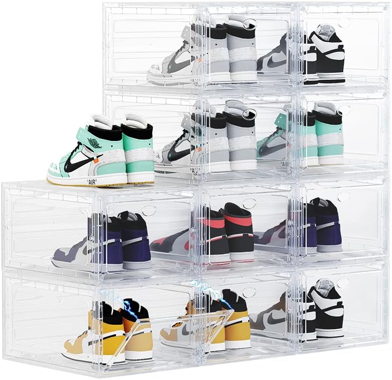 Large Clear Plastic Shoe Boxes Stackable Organizing Sneaker, 10 Pack Drop Fro...