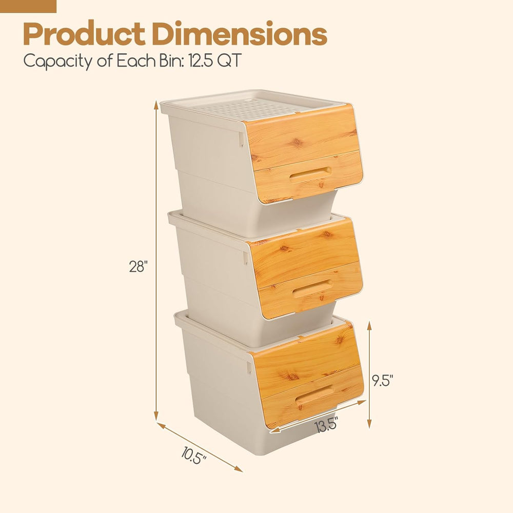 GIANTEX 3 Pack Plastic Stackable Storage Bins with Lids & Wheels, 12.5 QT