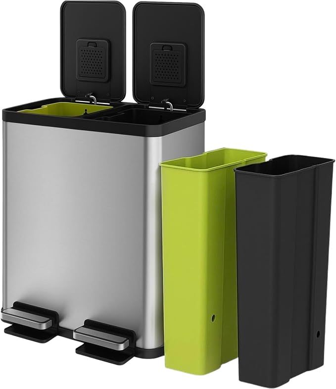 Simpli-Magic 16 Gallon Dual Compartment Step Trash Can – Kitchen Garbage Can by SIMPLI-MAGIC