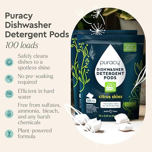 Puracy Dishwasher Pods, Natural Dishwasher Detergent, Citrus Skies Dish tabs - Image 2