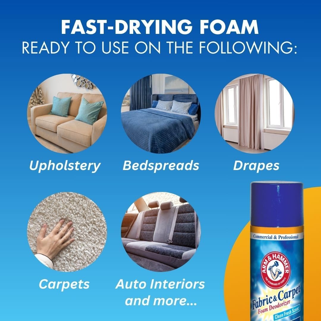 Arm and Hammer Fabric and Carpet Foam Deodorizer Professional, Aerosol, Fresh Scent, 15 fl oz (Case of 8)