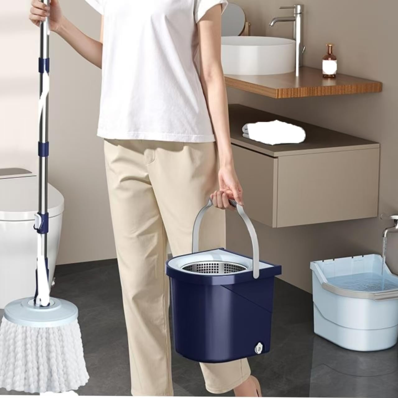Spin Mop & Bucket System with 4 Washable Microfiber Mop Pads – Ideal Hardwood Floor Mop with Bucket for All Hard Surface Cleaning