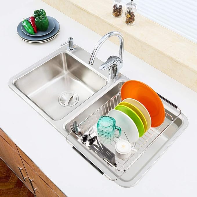 SANNO Expandable Dish Drying Rack Over Sink Dish Rack Shelf in Sink or On - Image 3