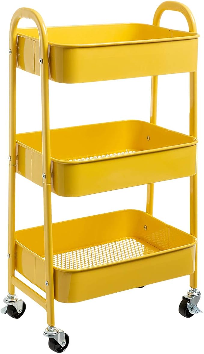 AGTEK Makeup Cart, Movable Rolling Organizer Cart, 3 Tier Metal Utility Cart by AGTEK