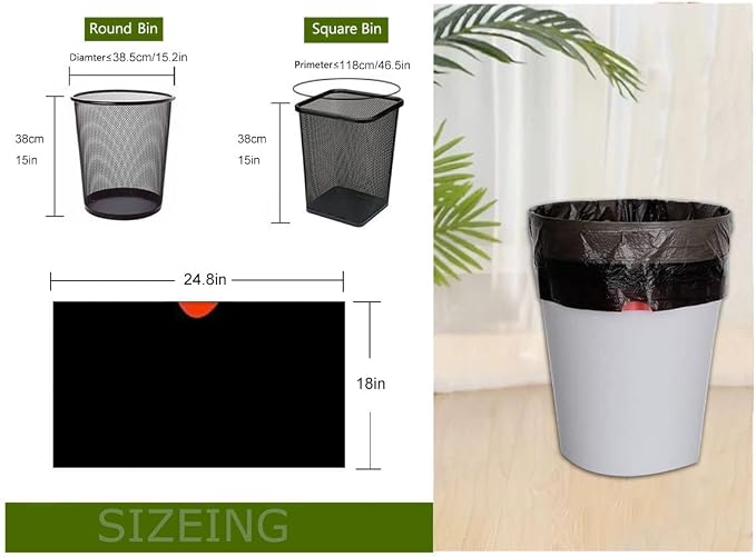 Feisco 6-7 Gallon Black Trash Bag, Medium Drawstring Garbage Bag Trash Can Liner - Image 6