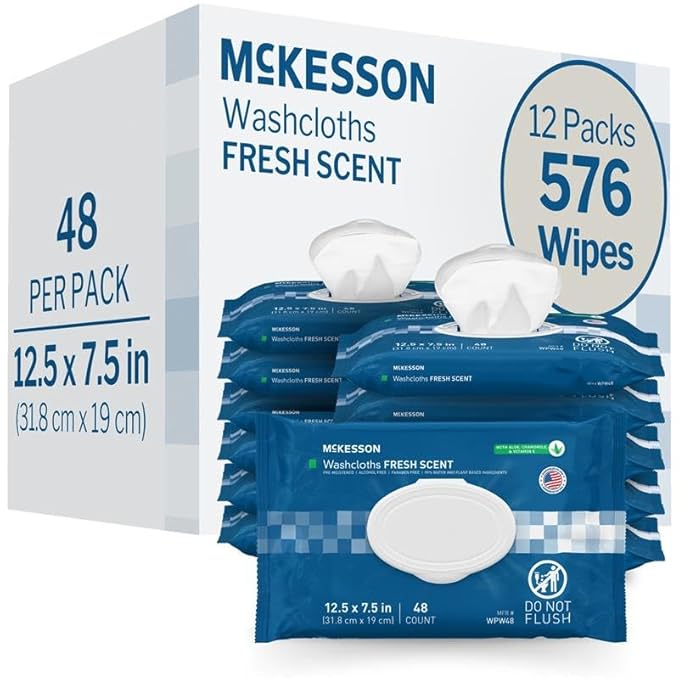 McKesson Washcloth Wipes for Adults, Scented Disposable Wash Cloths for Body by McKesson