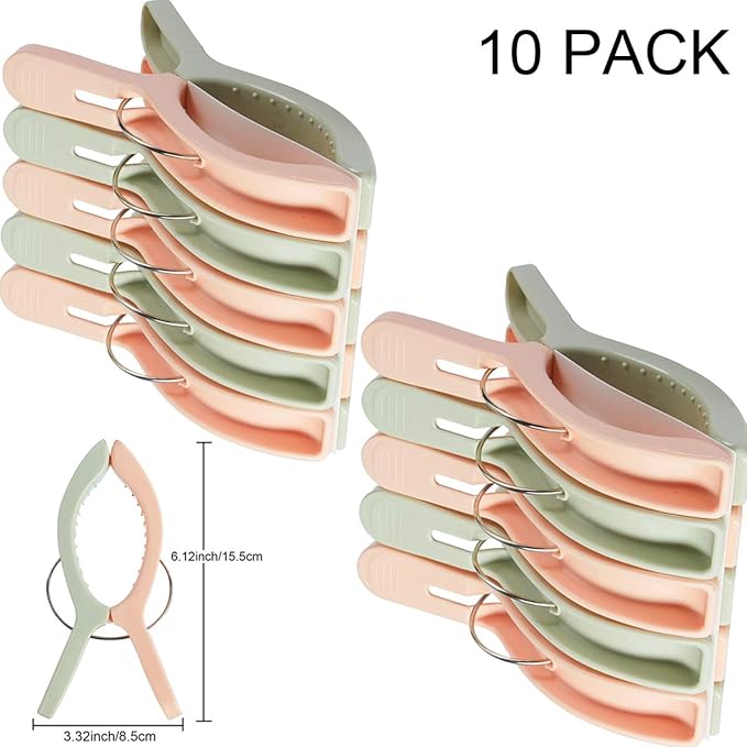 10 Pack Beach Towel Clips for Beach Chairs Jumbo Size Towel Clamps Lounge Pool - Image 2
