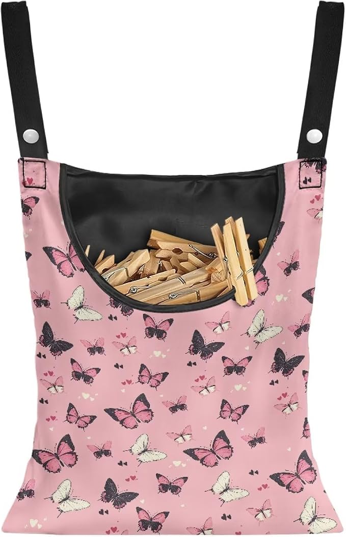 Butterfly Print Clothes Pin Hanging Bag, Stylish Clothespin Bag by Unknown