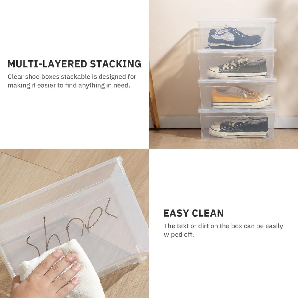 12 Pack 6Qt Shoe Storage Box Clear Plastic Storage box with Lid