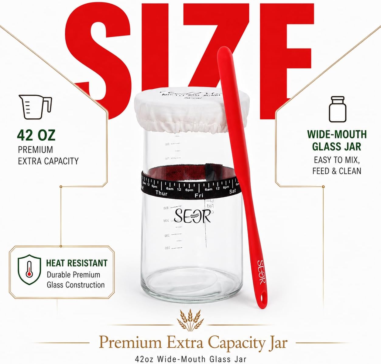SEOR Premium Sourdough Starter Kit 42oz Glass Jar – Complete Sourdough Bread Baking Supplies with Banneton Proofing Baskets, Sour dough Tools & Accessories, Bread Making Kit