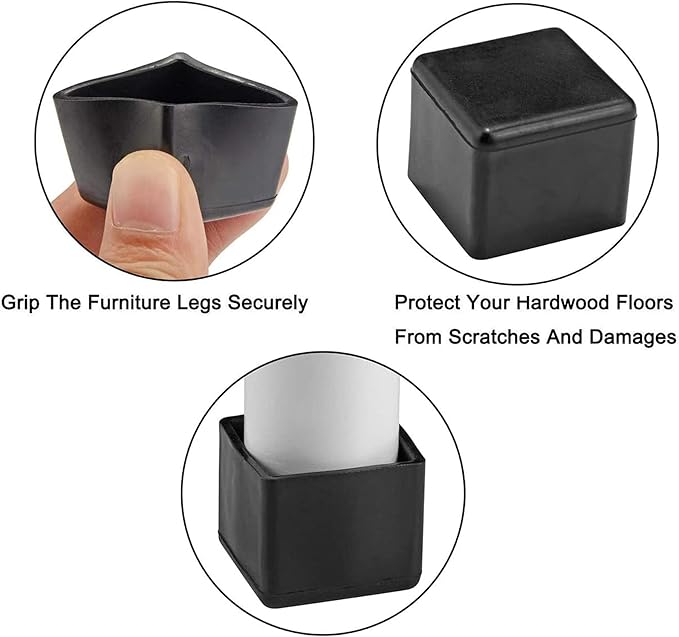 12 Pcs Black Square Anti-Slip Rubber Leg Tips Chair Leg Caps Furniture Floor - Image 6