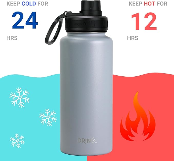 DRINCO Stainless Steel Water Bottle Spout Lid Vacuum Insulated Double Wall - Image 3