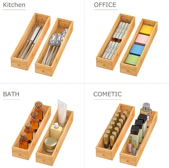Bamboo Kitchen Drawer Organizer, Stackable Silverware Tray Utensil Organizer - Image 6