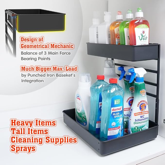 EVERIE Height Adjustable 2 Tier Metal Pull Out Slide Shelf Organizer - Image 6