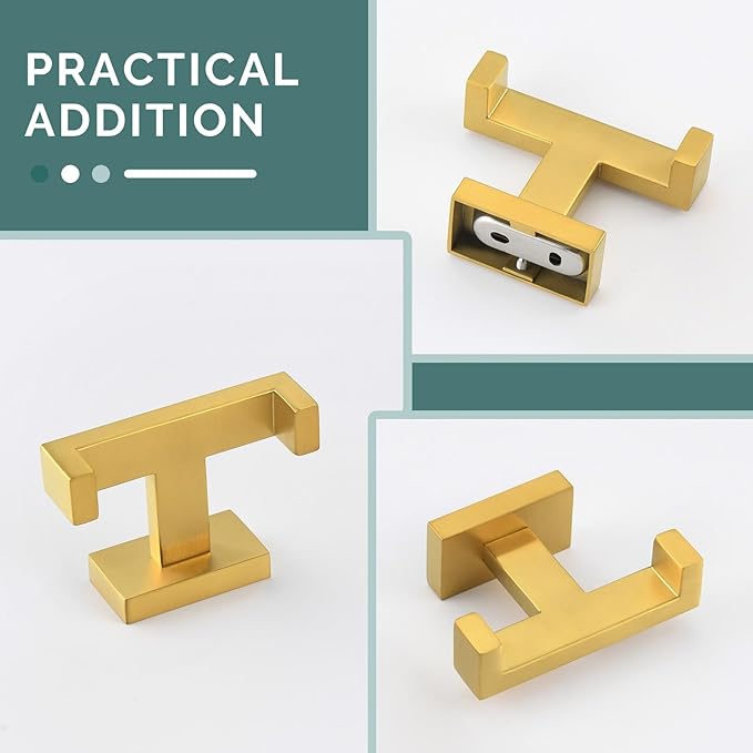 Angle Simple Double Towel Hook Brushed Gold 2 PCS, SUS304 Stainless Steel - Image 8