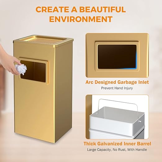 BEAMNOVA Trash Can Indoor Outdoor Black Stainless Steel Commercial Garbage Can - Image 4