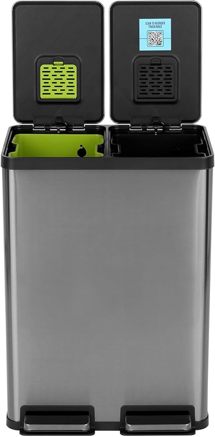 SIMPLI-MAGIC 16 Gallon Elegant Black Step Trash Can – Dual Compartment Kitchen by SIMPLI-MAGIC