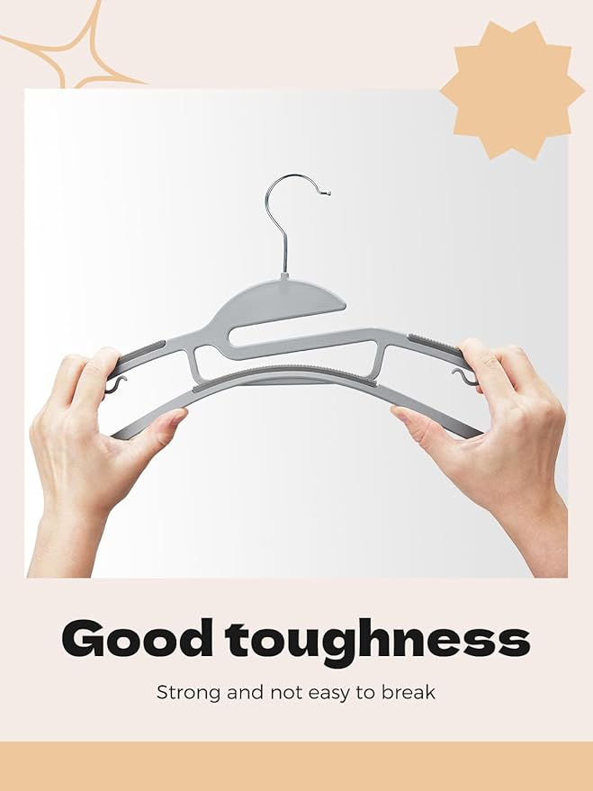 HOUSE DAY Grey Plastic Hangers 50 Pack, Slim Space Saving, Non Slip Hangers - Image 3