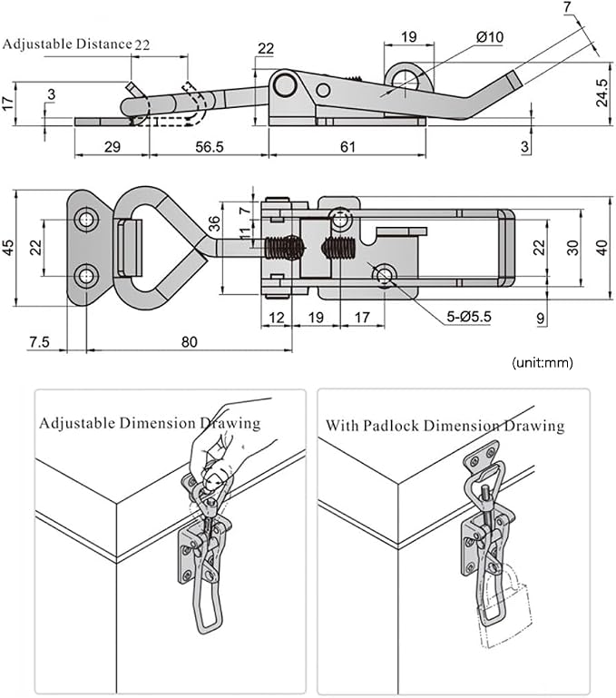Adjustable Latch Buckle Cabinet Boxes Lever Handle Toggle Catch Latch Lock - Image 5