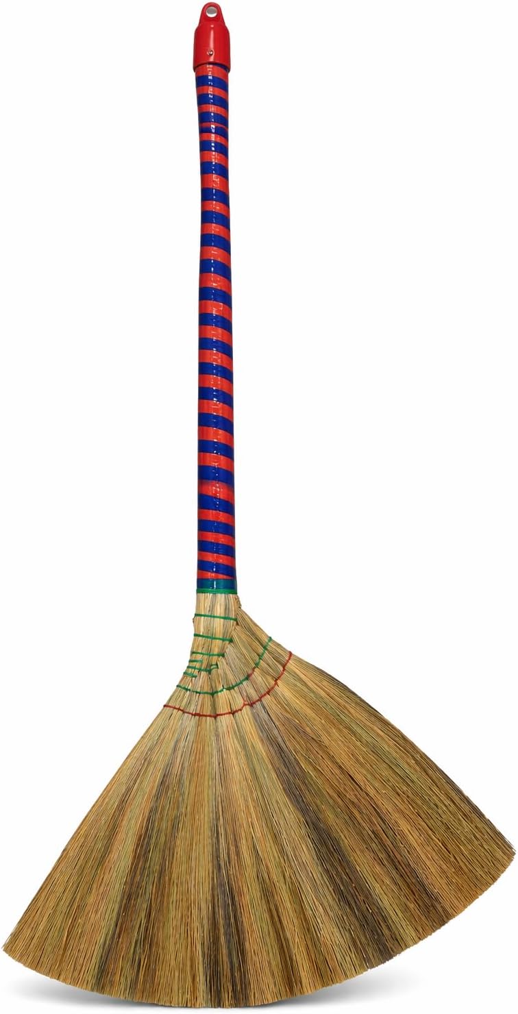 Vietnam Handcrafted Straw Soft Broom with Colored Handle, 17 Inch Head Width, 38 Inch Overall Length (1 pc)