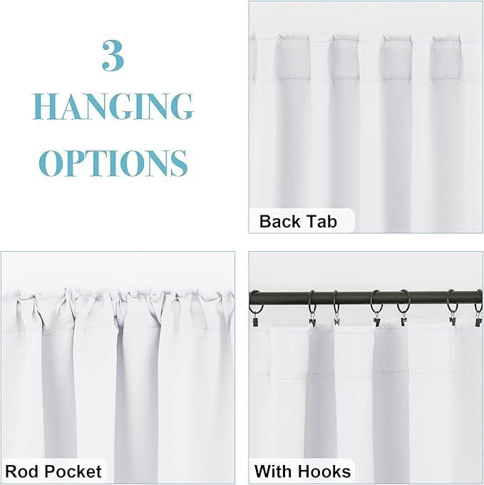 RYB HOME White Short Curtains, Room Darkening Drapes Thermal Insulated Small - Image 6