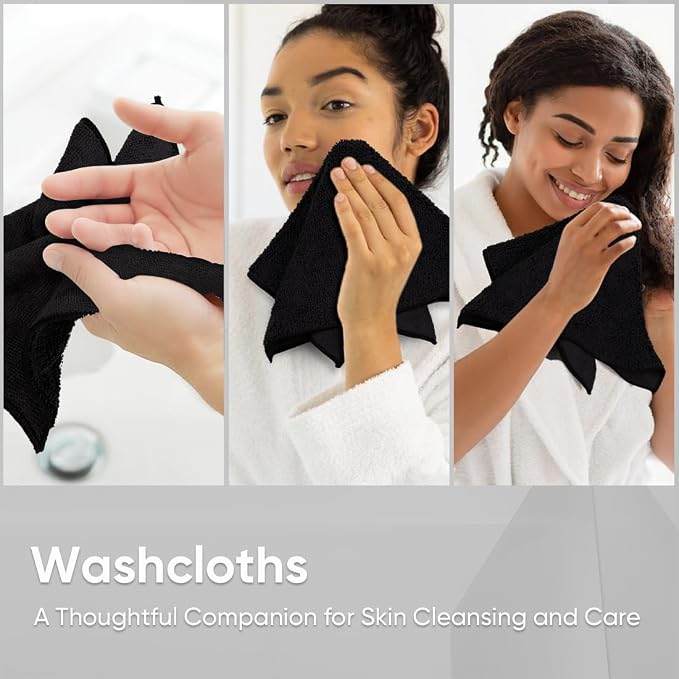 HOMEXCEL Black Washcloths 24 Pack, Highly Absorbent and Soft Microfiber Face - Image 5