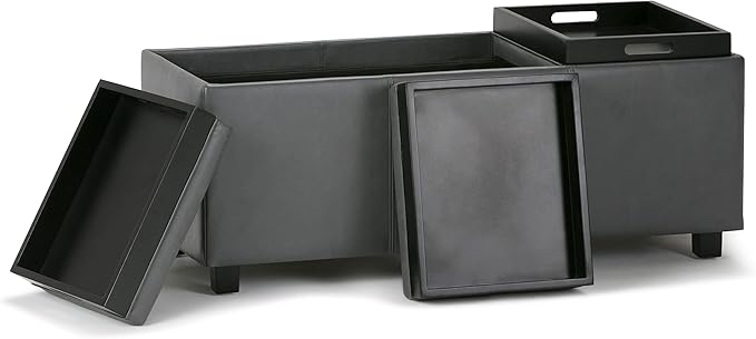 SIMPLIHOME Avalon 42 inch Wide Contemporary Rectangle Storage Ottoman in Stone - Image 5