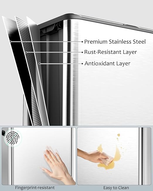 16 Gal Dual Trash Can, Stainless Steel Kitchen Garbage Bin, Recycle Dustbin - Image 5