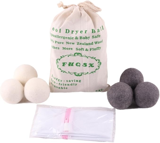 Wool Dryer Balls by FHQSX 6-Pack, XL Premium Reusable Natural Fabric Softener by FHQSX