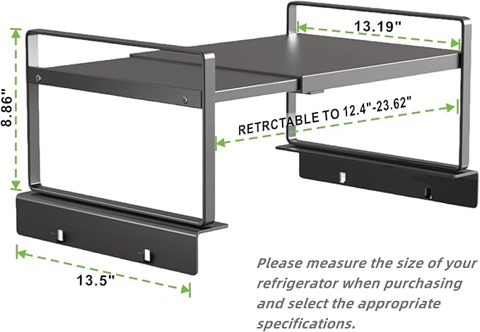 Adjustable Fridge Top Storage Rack, 12.4"-23.62" Expandable Organizer Shelf - Image 2