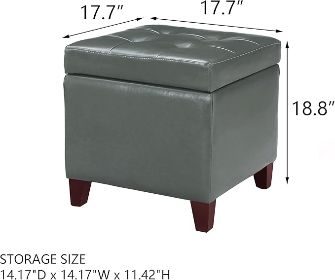 Adeco Bonded Leather Square Tufted Cubic Cube Storage Footstool, - Image 3
