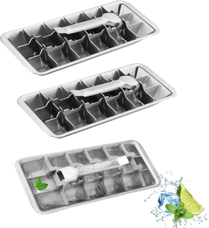 3 Pack Stainless Steel Ice Cube Trays, 18 Slot Ice Tray by STARPIA