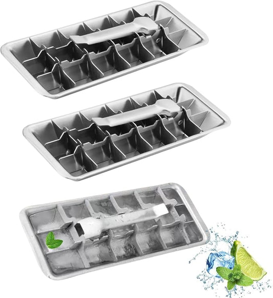 3 Pack Stainless Steel Ice Cube Trays, 18 Slot Ice Tray by STARPIA