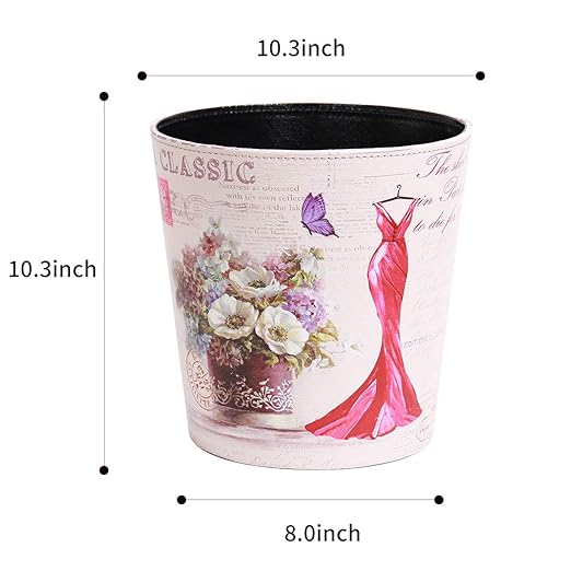 PU Leather Small Trash Can Wastebasket, Round Garbage Container Basket - Image 3