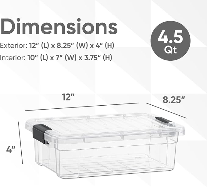 Superio Storage Bins with Lids- 4 Pack, 4.5 Qt Clear Boxes - Image 2