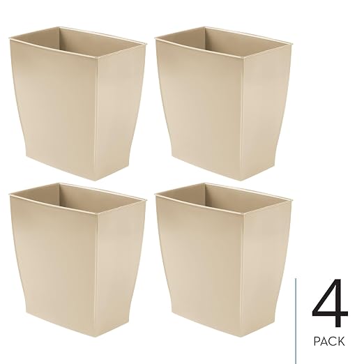 iDesign Small Rectangular Bathroom Trash Set of 4-Taupe Brown Waste Can - Image 2