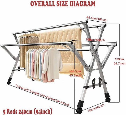 5Poles Clothes Drying Rack, Stainless Steel Laundry Rack - Image 2