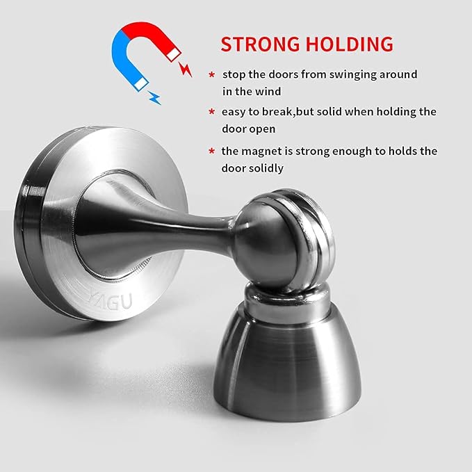 YAGU 1 Pack Silver Magnetic Door Stoppers Catch, Zinc Alloy Brushed Nickel Door - Image 3